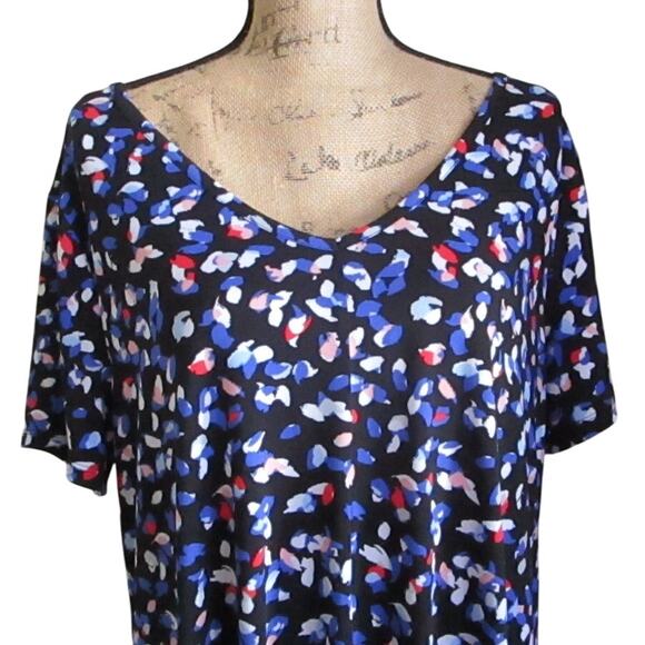 Roaman’s Abstract Print Midi Dress 14/16 V-Neck Short Sleeve A-Line Stretch - Picture 5 of 17